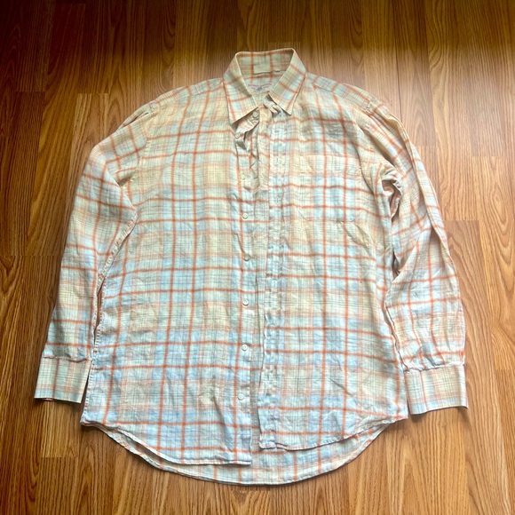 Luciano Barbera The Shirt Button Down Orange Plaid Long Sleeve men’s Medium - Picture 1 of 11